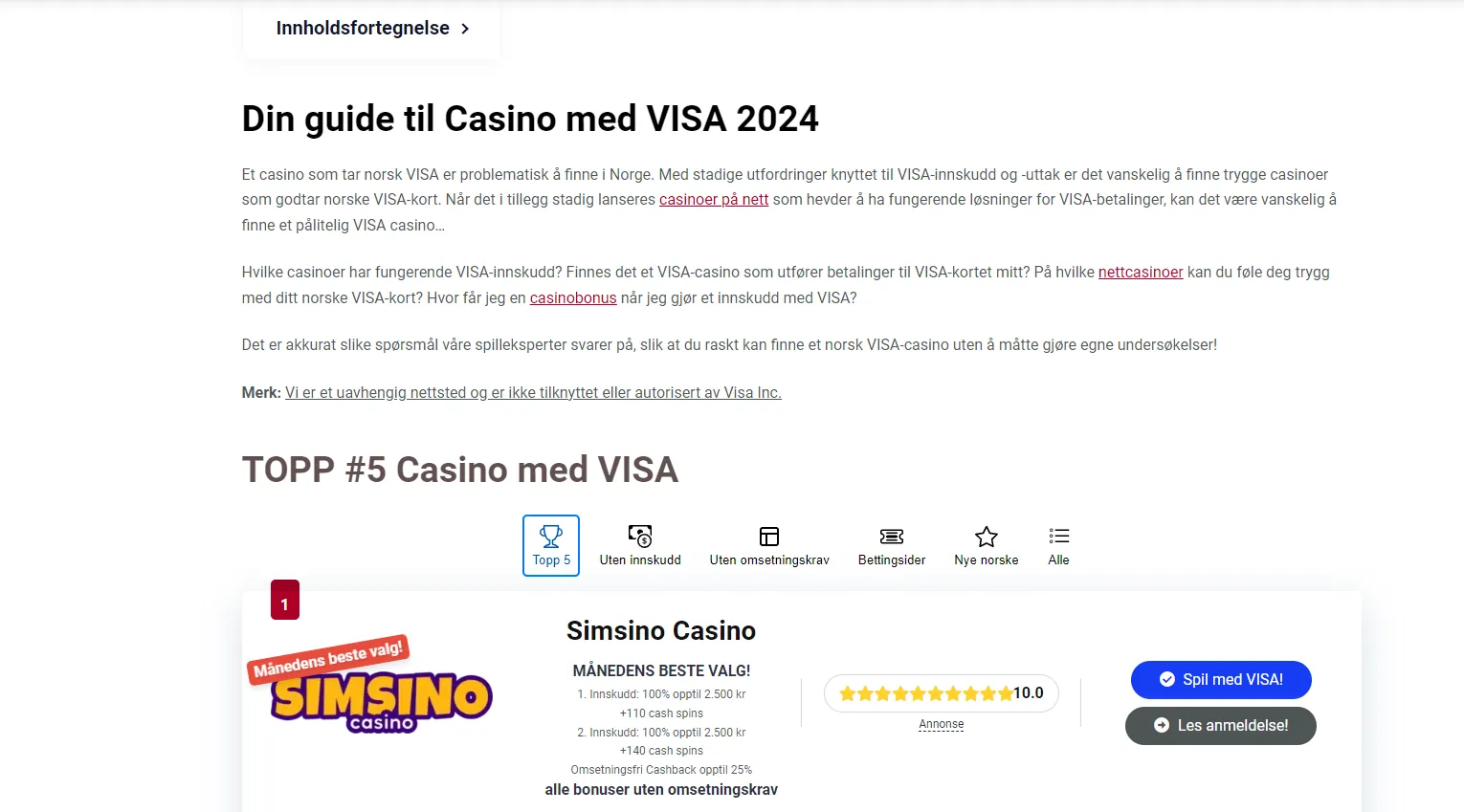 Casino med Visa