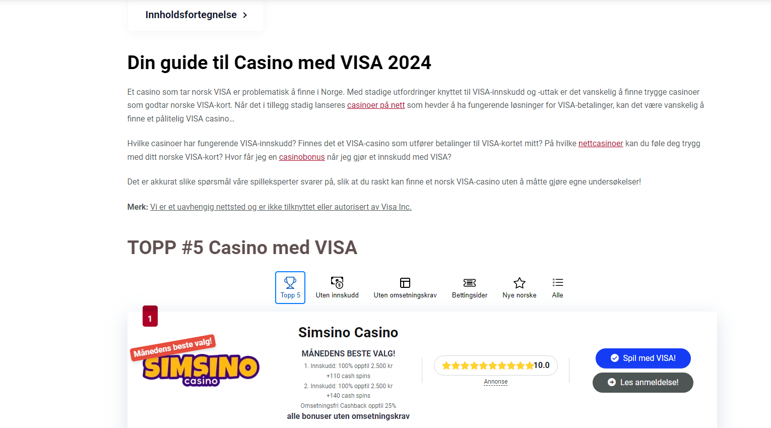 Casino Med Visa